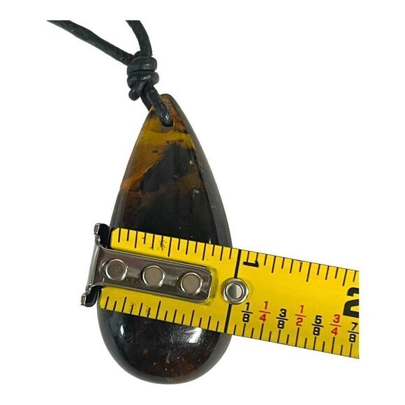 Teardrop Large Pendant Dark Amber Cord Necklace 15 Inches Long 18 Grams Vintage - Picture 7 of 8